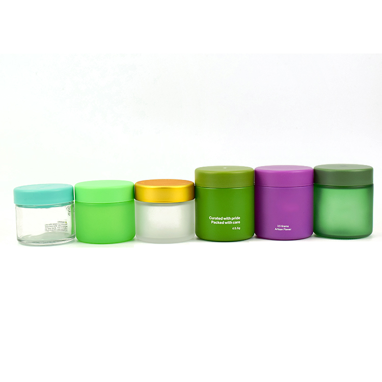 Colorful Marijuana Flower Storage Container Child Resistant Lid Glass Jar
