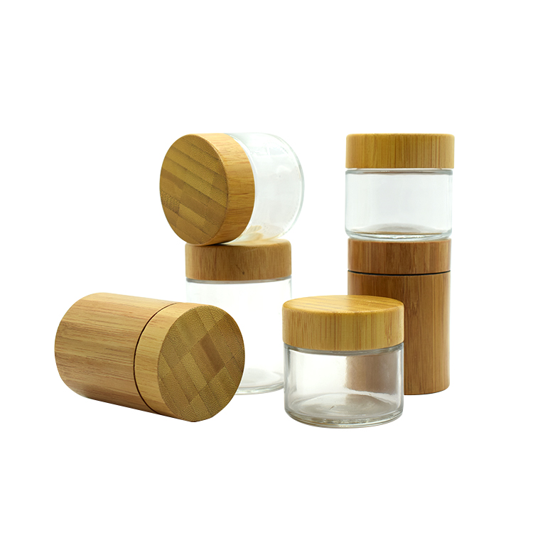 Child Resistant Glass Jar with Bamboo Wood Lid for Mariguana Flower Packaging