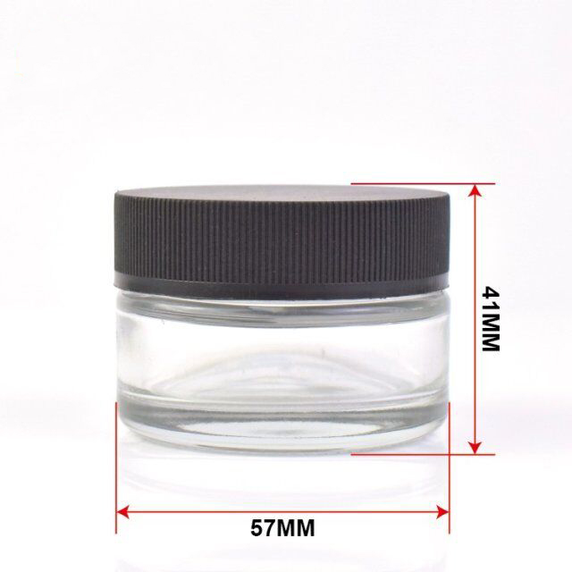 1Oz Child Resistant Stash Side Clear Round Type Glass Jar 