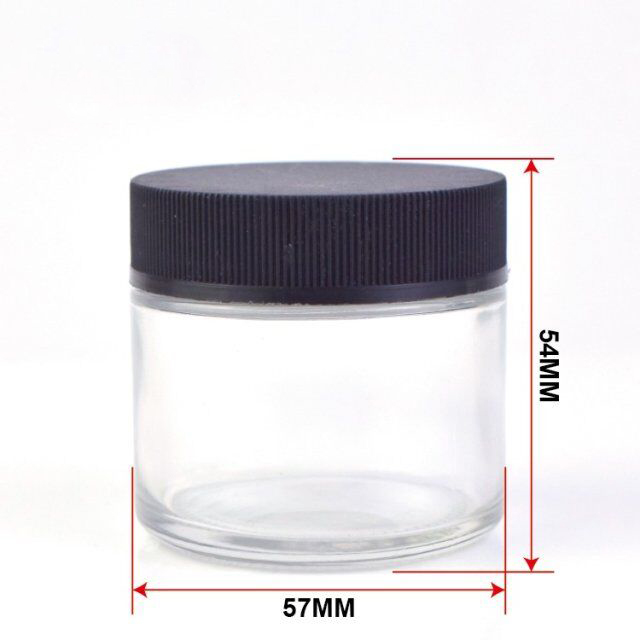 2Oz Child Resistant Stash Side Clear Round Type Glass Jar 