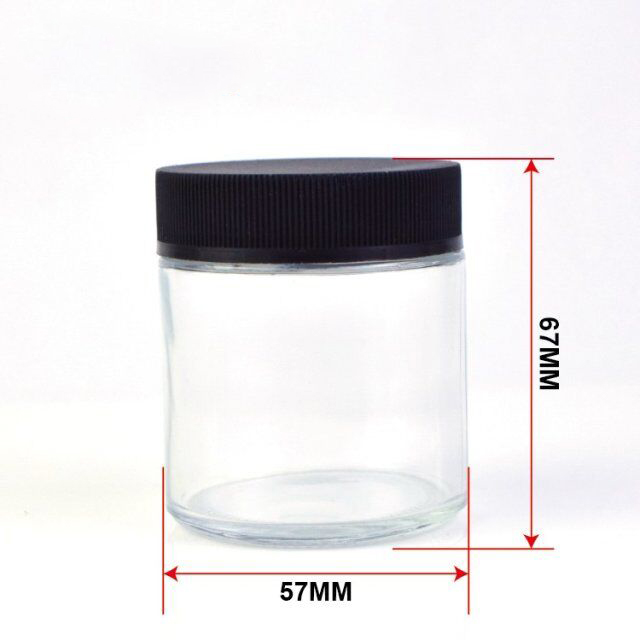 3Oz Child Resistant Stash Side Clear Round Type Glass Jar 