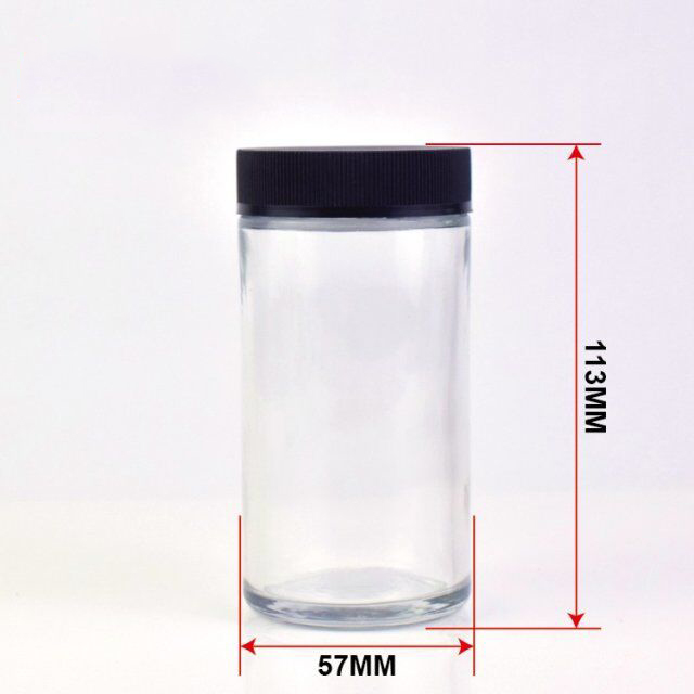 6Oz Child Resistant Stash Side Clear Round Type Glass Jar 