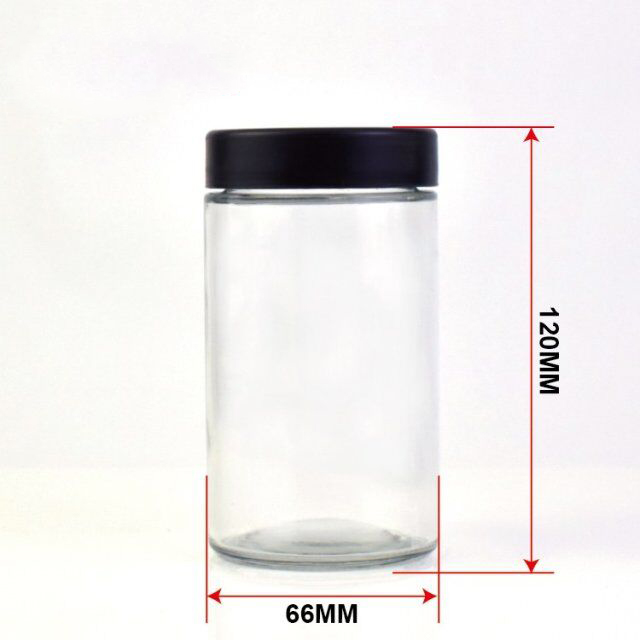 10Oz Child Resistant Stash Side Clear Round Type Glass Jar 