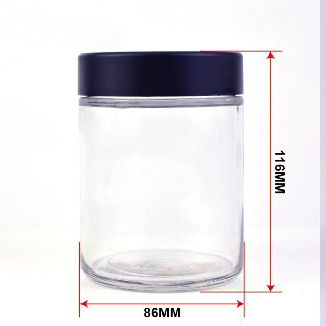 18Oz Child Resistant Stash Side Clear Round Type Glass Jar 