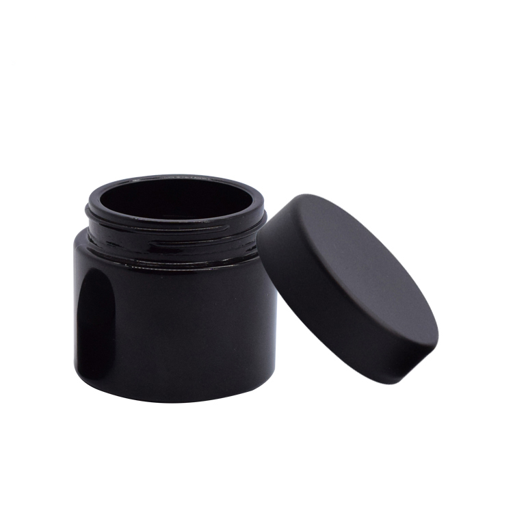 2Oz Black Child Resistant Stash Side Round Type Glass Jar 