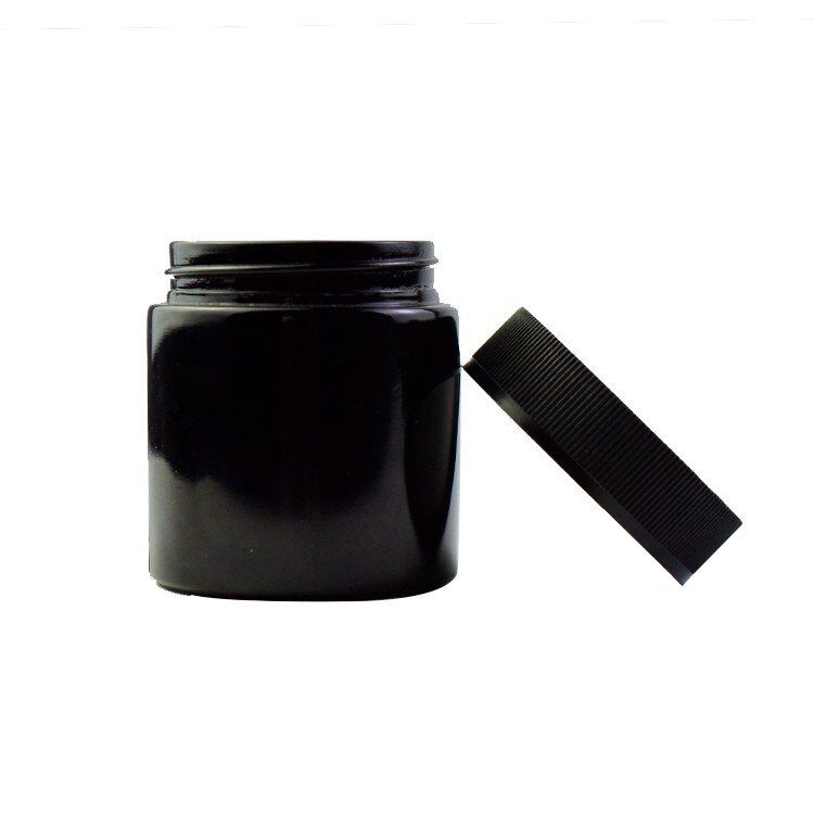 3Oz Black Child Resistant Stash Side Round Type Glass Jar 