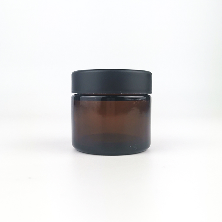 2Oz Amber Child Resistant Stash Side Round Type Glass Jar 