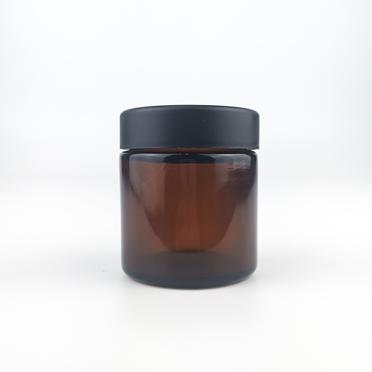 3Oz Amber Child Resistant Stash Side Round Type Glass Jar 