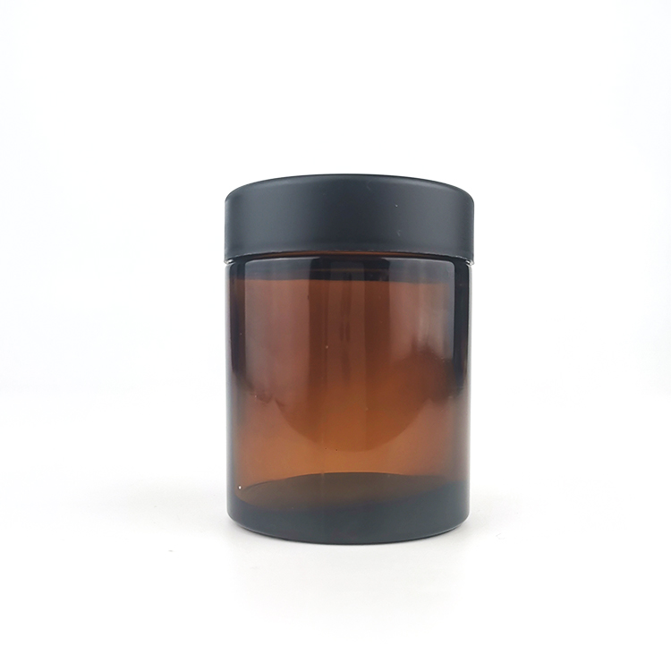 4Oz Amber Child Resistant Stash Side Round Type Glass Jar 