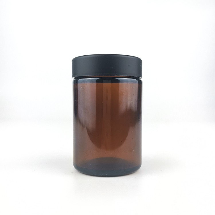 5Oz Amber Child Resistant Stash Side Round Type Glass Jar 