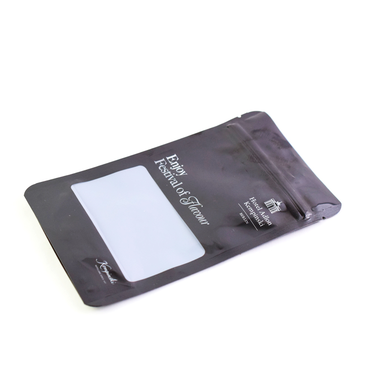 Custom packaging resealable Matte stand up pouch plastic zip lock with window black mylar bags