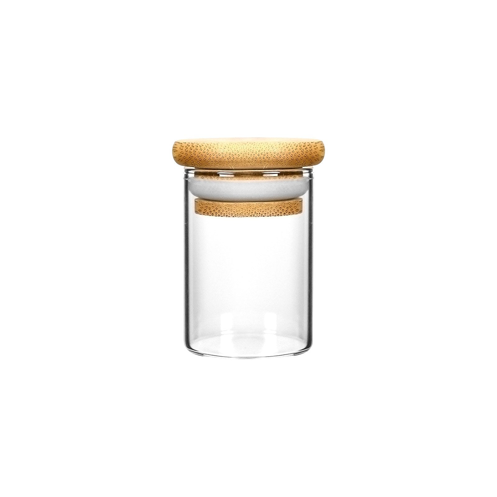 1OZ WOOD LID SUCTION GLASS JARS - 1 GRAM