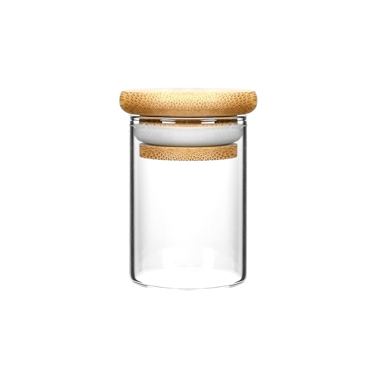 2OZ WOOD LID SUCTION GLASS JARS - 3.5 GRAMS