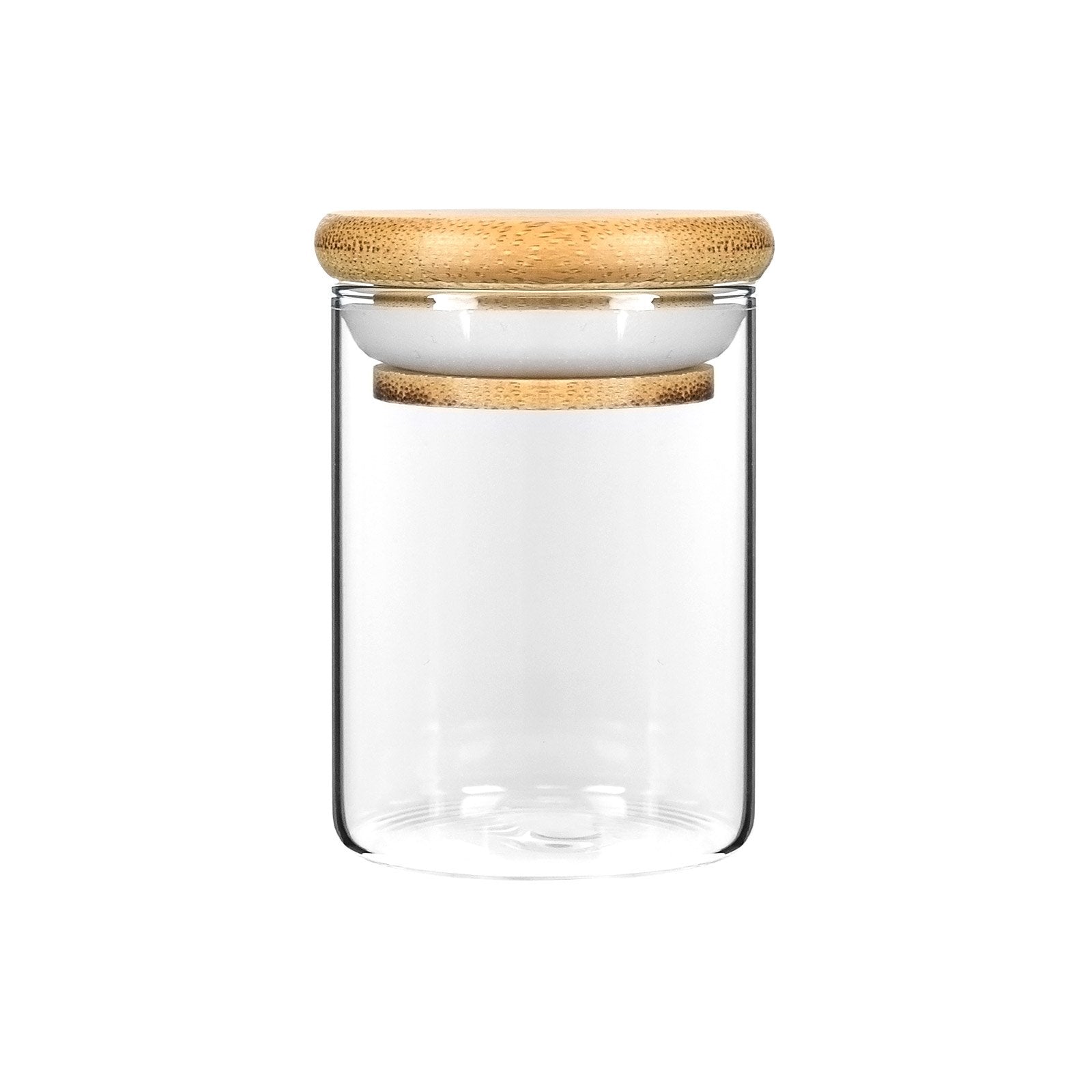 4OZ WOOD LID SUCTION GLASS JARS - 7 GRAMS
