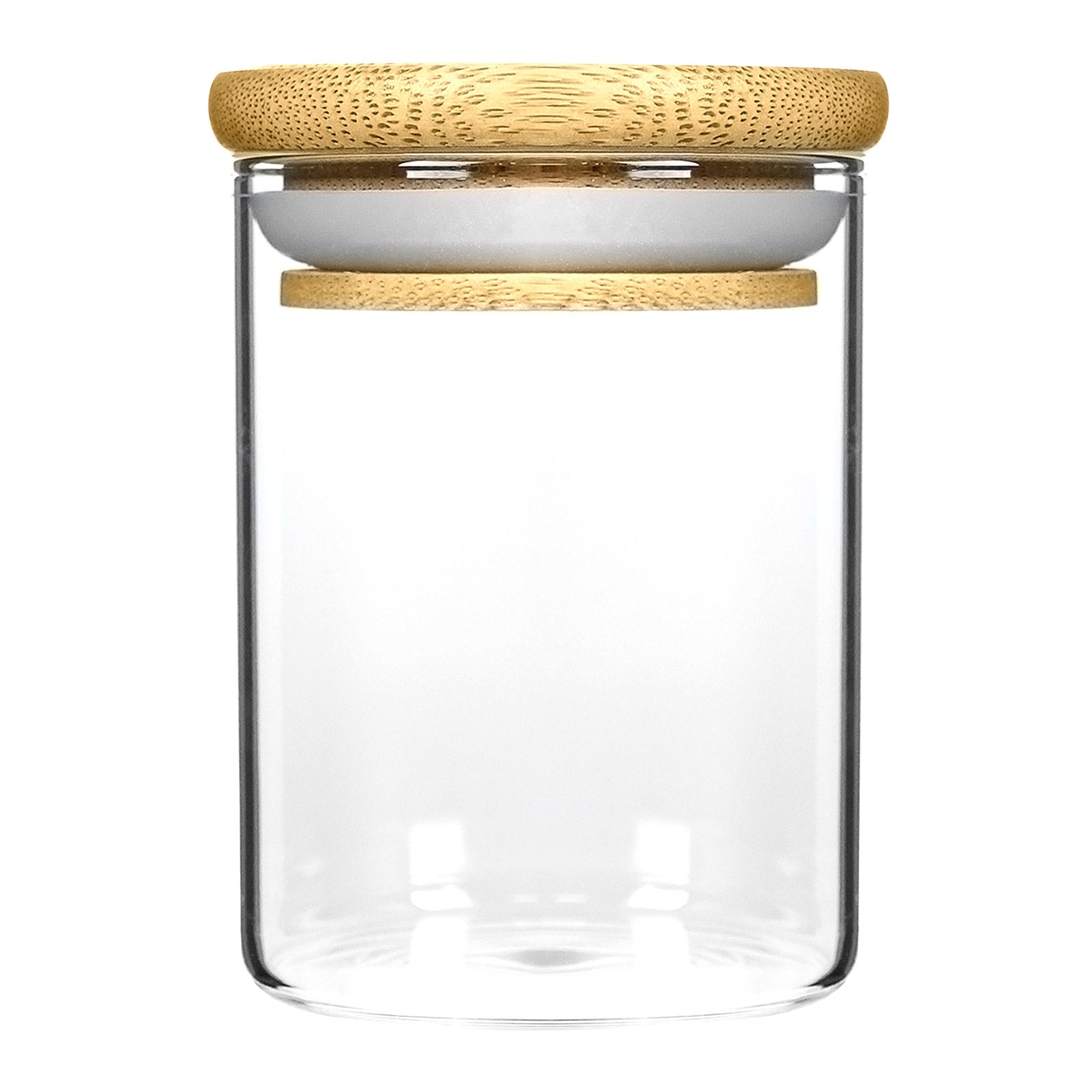 18OZ WOOD LID SUCTION GLASS JARS - 28 GRAMS